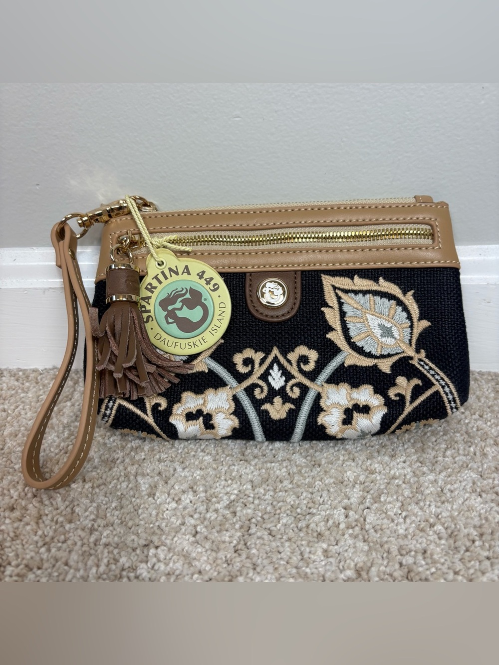 Spartina 449 Floral Linen and Leather Amelia Tassel Wristlet Mulberry‎ Grove